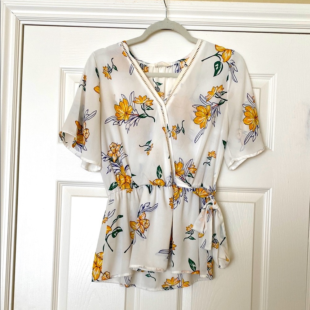 Floral White and Yellow Women's Top